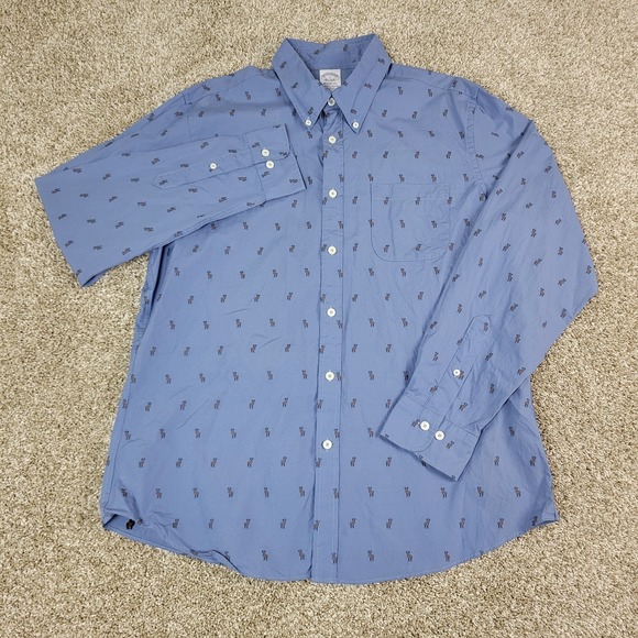 Brooks Brothers Regent Mens Large Gray AOP Elk Button Down Long Sleeve - Picture 2 of 5